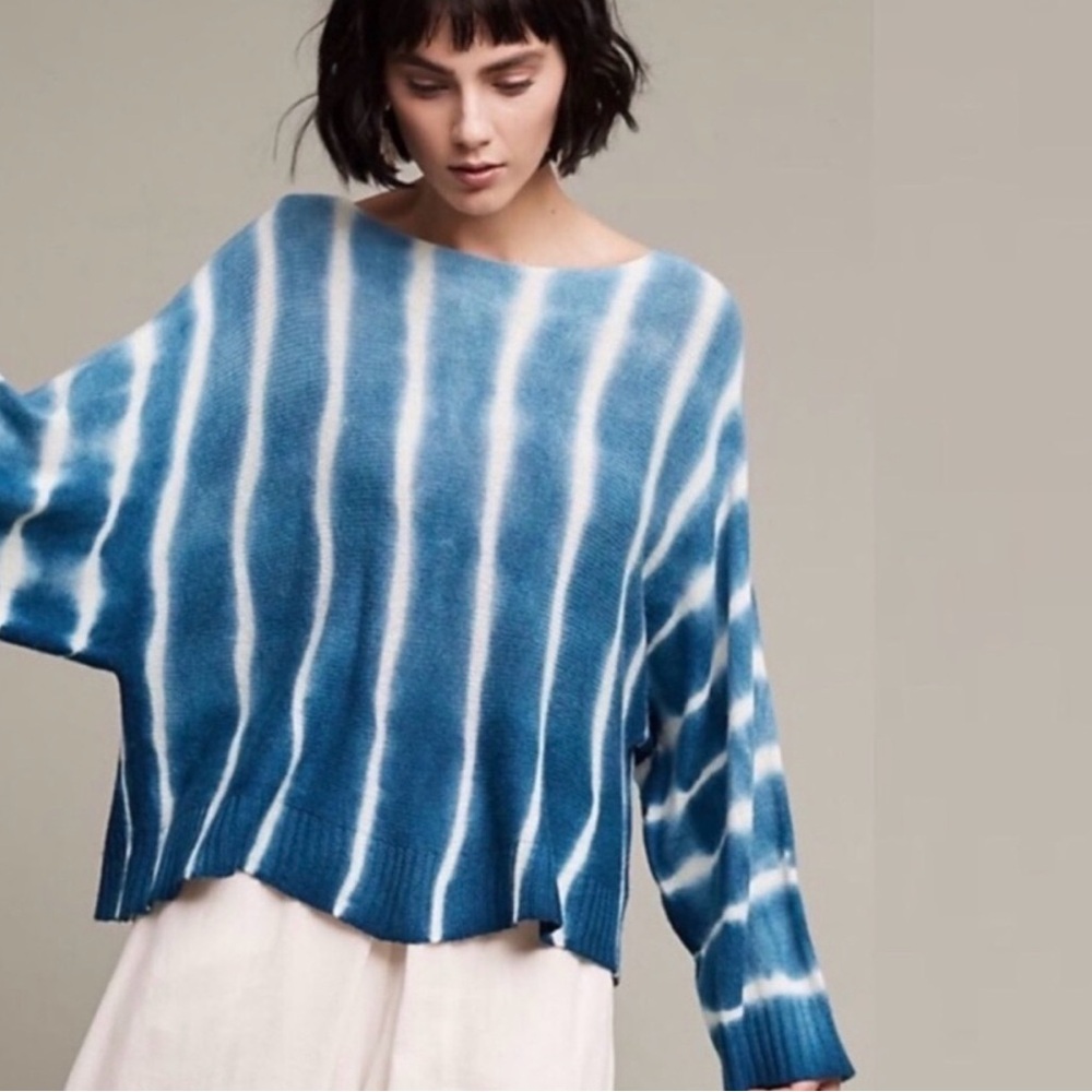 Anthropologie Moth Blue Tie Dye Oversized Sweater Size XS